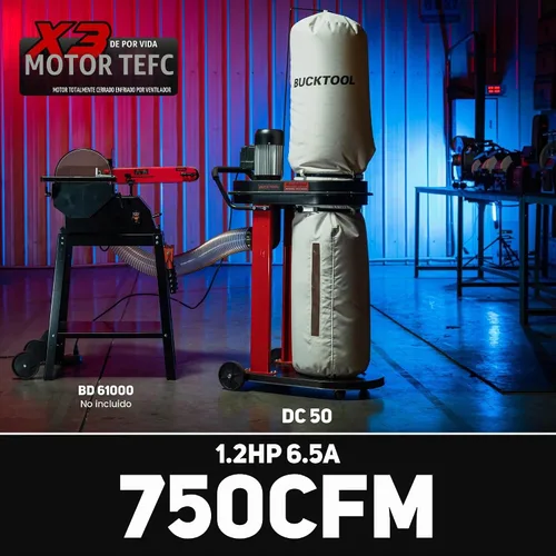 Vista 2 de BUCKTOOL Colector de polvo de arranque automático de 1.2 HP 750CFM con 3 bolsas de recolección de polvo, capacidad de bolsa de 5.4 cúbicos y 5