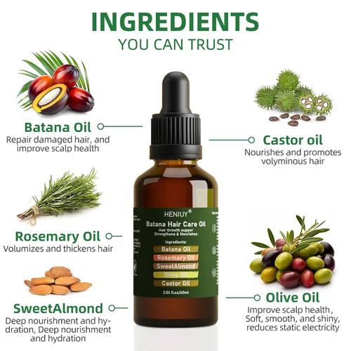 Vista 3 de Battana - Aceite para el cuidado del cabello, mezcla de aceite de romero natural y almendras dulces de 2 onzas líquidas para el crecimiento
