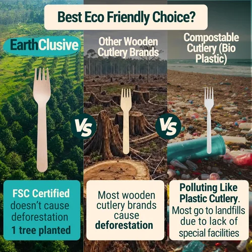 Vista 7 de Tenedores de madera desechables para comer, 300 piezas, resistentes y afilados, nuestra madera certificada FSC sin culpa protege los bosques, una