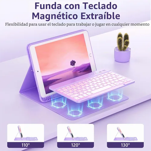 Vista 3 de FUWANG Funda para iPad de 9ª/8ª/7ª generación con teclado de 10,2 pulgadas Lavanda Dorada