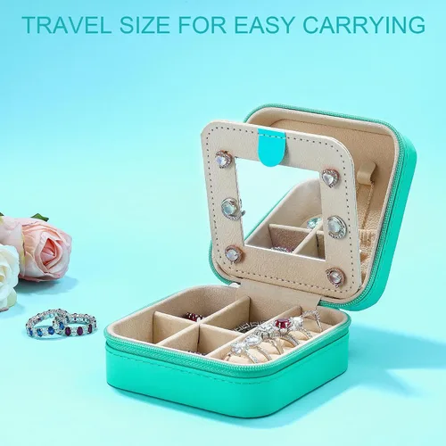 Vista 6 de Joyero de viaje - Joyero portátil pequeño, organizador de joyas, accesorios de viaje, esenciales para vacaciones, regalos de cumpleaños