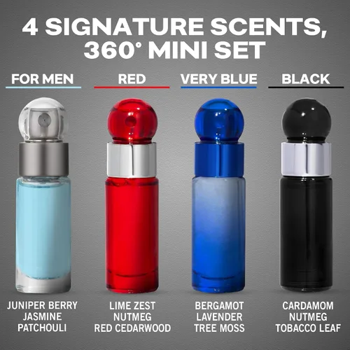Vista 2 de Perry Ellis Juego de Mini Colonia 360° de 4 Piezas para Hombres - Juego de Muestras de Regalo de Colonia, Tamaño de Viaje - 360° Hombres, Rojo, Very