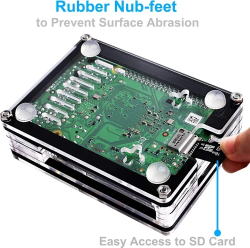 Vista 6 de Miuzei Funda para Raspberry Pi 4 con ventilador, fuente de alimentación USB-C, cable micro HDMI, adaptador HDMI, disipadores de calor de aluminio