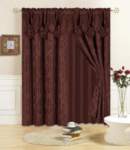 Vista 6 de All American Collection Nuevo juego de cortinas de 4 piezas con cenefa adjunta y transparente con 2 alzapaños incluidos