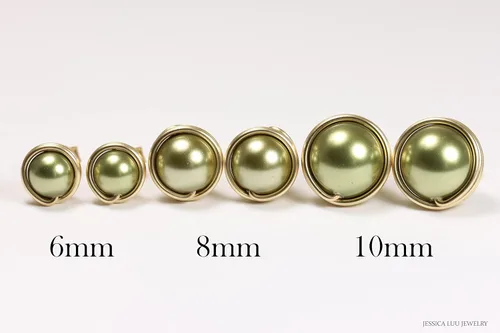 Vista 7 de Jessica Luu Jewelry Pendientes de perlas de oro verde oliva 0.236-0.394 in hechos a mano