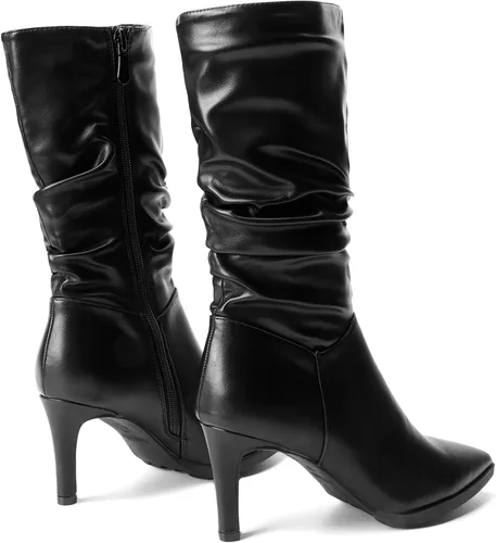Vista 3 de DREAM PAIRS Botas de media pantorrilla para mujer, tacones altos, puntera puntiaguda, con cremallera, botas elegantes a la moda