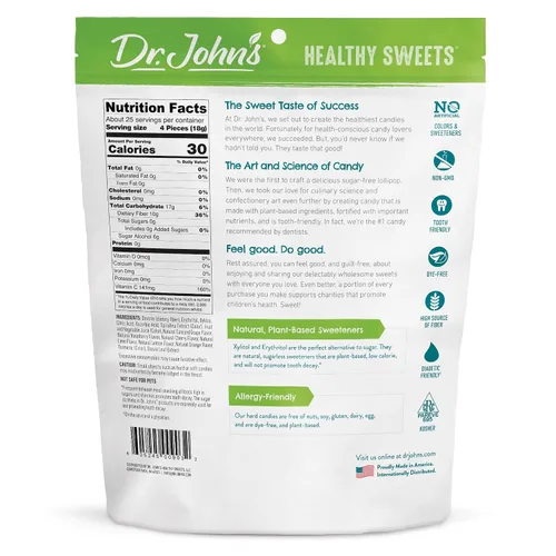 Vista 2 de Dr. John's Healthy Sweets Classic Fruit - Caramelo duro con cero azúcar, sin tintes, a base de plantas, apto para dieta cetogénica, 100 unidades, 1