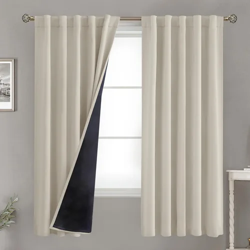 Vista 166 de BGment Cortinas 100% opacas beige de 63 pulgadas de largo con forro aislante térmico, bolsillo para varilla y lengüeta trasera de doble capa