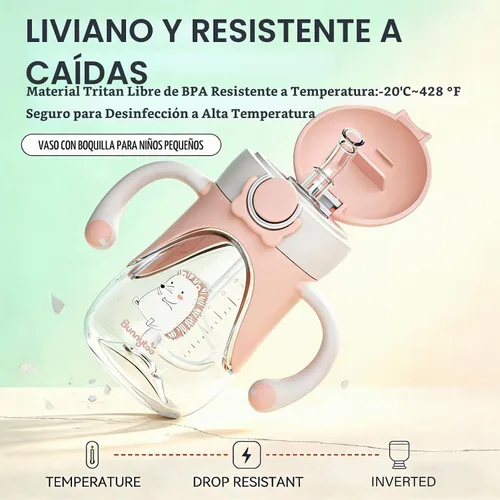 Vista 5 de Bunnytoo Vaso con popote con peso, 8 onzas, Tritan para niños pequeños con Azul
