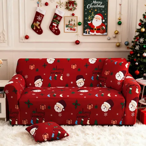 Vista 13 de Funda de sofá de Navidad Verde, Funda Elástica para Sofá, Funda Deslizante para Sofás y Sofás de Dos Plazas, 1 Pieza, Funda Temática Navideña