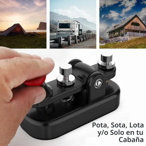 Vista 6 de Mini Morse Radio Key CW HAM Enviar Telegram Single Paddle Morse Code Key con aleación de aluminio Cuerpo Base Negro (S)