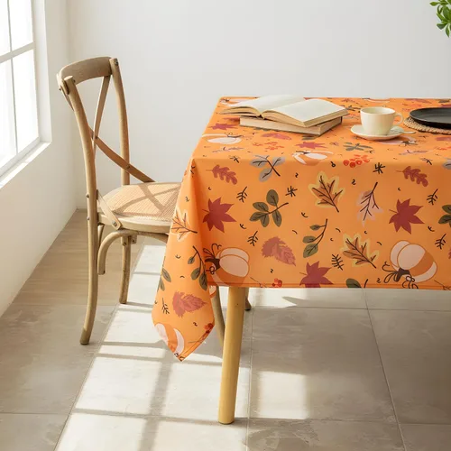 Vista 2 de Mantel impermeable de Acción de Gracias, estampado de calabazas, hojas de arce y bayas de cosecha de otoño, mantel rectangular de otoño para comedor