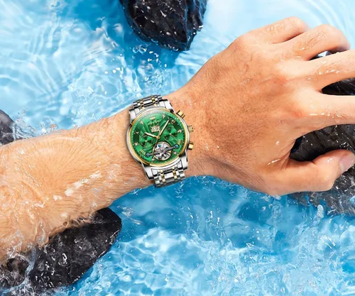 Vista 49 de OLEVS Relojes automáticos para hombre, oro de lujo, vestido de diamantes de cuerda automática, esqueleto mecánico, Tourbillon, reloj de pulsera