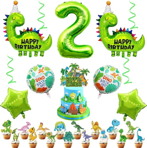 Vista 4 de Globos de cumpleaños de dinosaurio número 2, globo de aluminio de aluminio con el número 2 para fiestas temáticas de dinosaurios, decoración