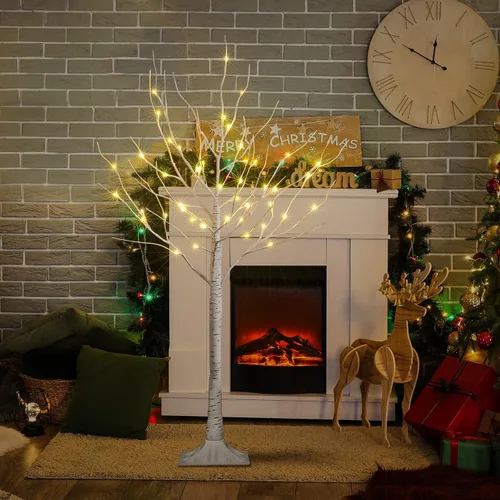 Vista 2 de Abedul con luces LED Lightshare™ + 10L luces LED Icicle Twinkling (blanco/azul), luces decorativas para el hogar, fiestas, festivales, Navidad