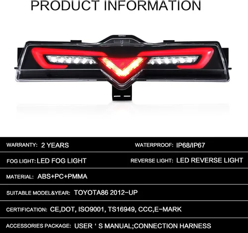 Vista 4 de VLAND Conjunto de luces traseras para Toyota GT86 2012-2020, BRZ 2013-2018, FRS 2012-2016 con señal de giro, luz LED DRL, enchufar y usar