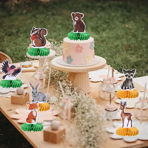 Vista 4 de 7 piezas de animales del bosque, centro de mesa de panal de abeja, centros de mesa de animales del bosque de la selva, centros de mesa para bosque