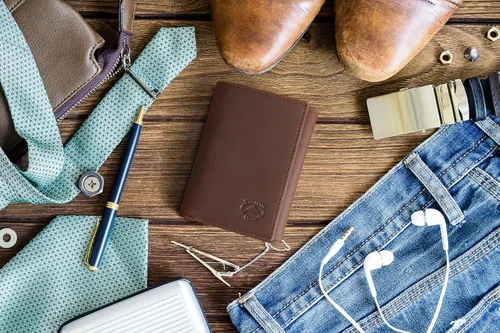 Vista 4 de Stealth Mode Billetera triple Cartera con bloqueo RFID con soporte para identificación Funda de cuero para dinero, tarjetas de crédito