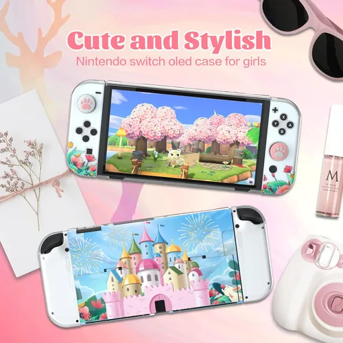Vista 2 de ECHZOVE Protective Case Compatible with Nintendo Switch OLED,Switch OLED Hard Console Case and Joy Con TPU Case with Thumb Grip Caps and Screen