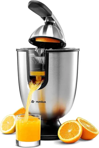 Vista 10 de Eurolux Exprimidor eléctrico de naranja Exprimidor de cítricos profesional de acero inoxidable con mango de agarre suave para exprimir sin