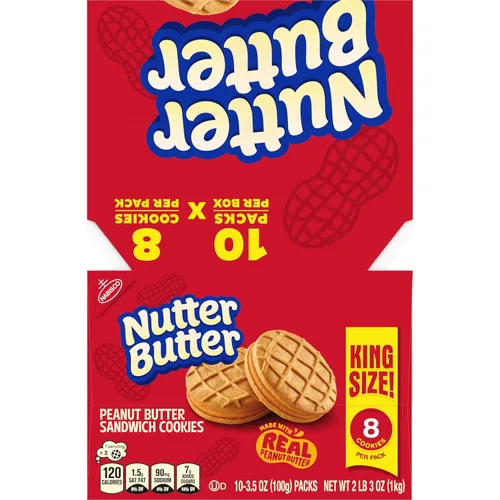 Vista 14 de NUTTER BUTTER Galletas Sándwich de Mantequilla de Maní, Tamaño King, 10 Paquetes de Bocadillos de 3.5 oz
