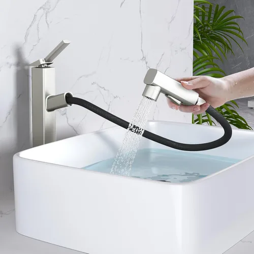 Vista 12 de MIAOHUI Grifo de baño extraíble de un solo agujero, 3 modos de pulverización de una sola manija para fregadero de 1 agujero, grifo de lavabo de baño