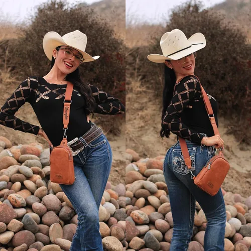 Vista 2 de Wrangler Bolso bandolera pequeño para mujer, bolsos cruzados de cuero *Clásico-marrón
