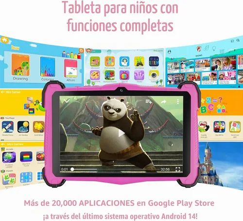 Vista 5 de Fivahiva Tableta para niños de 7 pulgadas, tableta Android 14 para niños, Octa-Core, 10 GB de RAM +64 GB de ROM 512 GB expandir, cámara dual Rosa