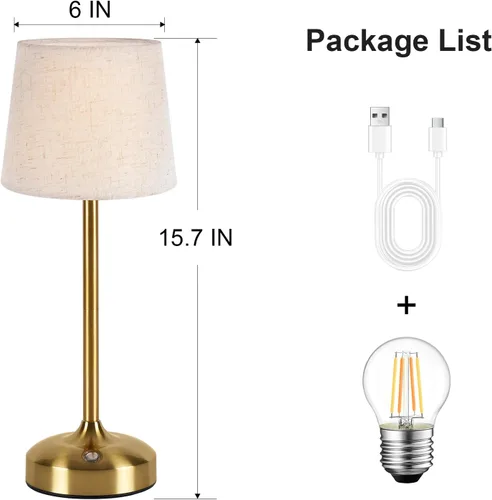Vista 7 de YAYZA! Lámpara de mesa inalámbrica de altura ajustable, pantalla de tela, 7500 mAh, recargable, LED, inalámbrico, táctil, luz nocturna, atenuación