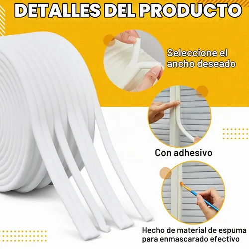 Vista 3 de Pangda 1 rollo de 1/2 pulgada x 54 yardas, cinta de enmascarar de espuma de borde suave blanca automotriz para sellar juntas de puertas