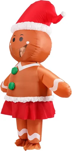 Vista 3 de ADOMI Disfraz de hombre de jengibre inflable para adultos, disfraz divertido para mujer, Halloween, Navidad, cosplay, fiesta, traje inflable