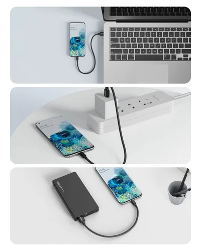 Vista 7 de aceyoon Cable micro USB de 1 pie, paquete de 2 cables de carga USB 2.0 Micro B, cable corto de nailon trenzado de datos para teléfono Galaxy S6 S7
