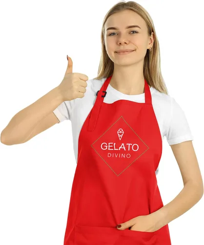 Vista 6 de Delantales personalizados. Delantal de chef ideal para camarera y uso en la cocina Ideal for Waitress, Kitchen Use Rojo