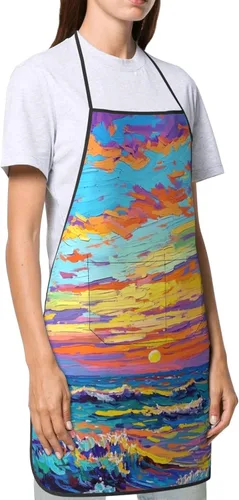 Vista 3 de Delantal de artista de pintura colorida con 2 bolsillos, regalos para profesores de arte, estudiantes, pintores, delantales ajustables impermeables
