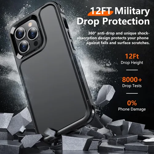 Vista 2 de Red2Fire Funda para iPhone 13 Pro Max, con 2 protectores de pantalla de vidrio + protector de lente de cámara, a prueba de caídas militares de 12
