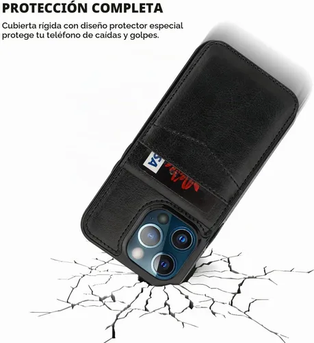 Vista 6 de KIHUWEY Funda tipo cartera para iPhone 13 Pro con soporte para tarjetas Negro