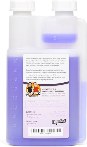 Vista 2 de Liquified RV Toilet Treatment - Digestor para tanque de retención de aguas negras, eliminador de olores, aroma lavanda, Matts RV Reviews, 16 onzas