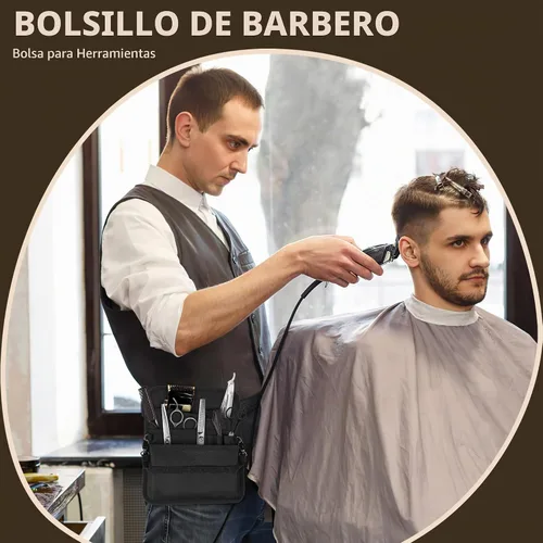 Vista 6 de Likesing Delantal de servidor, delantal de servicio con bolsillos para camarera, bolsa de herramientas de cintura para camarero con cinturón Negro-5