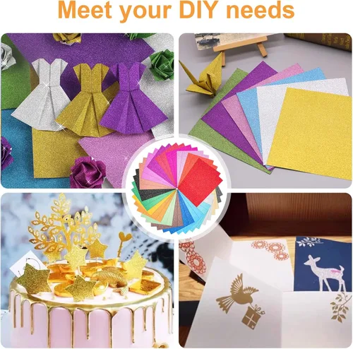 Vista 6 de 40 hojas de cartulina con purpurina de 20 colores, cartulina BetyBedy para Cricut, purpurina brillante sin desprendimiento, papel A4 con purpurina