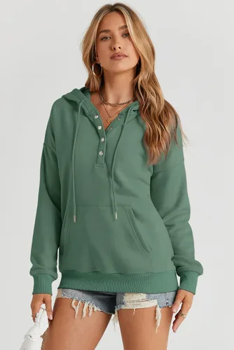 Vista 3 de Dokotoo Sudaderas con Capucha para Mujer 2025 con Cuello de Botón Cordón Ajustable Sudadera con Capucha Pullover Casual de Manga Larga Tops Camisetas