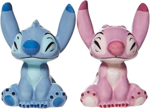 Vista 4 de Enesco Disney Cerámicas Stitch y Ángel - Juego de salero y pimentero, 3.5 pulgadas, multicolor