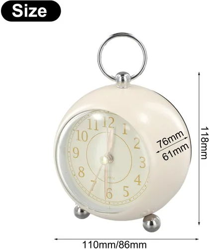 Vista 2 de Reloj despertador vintage de metal de mesa de 3.5 pulgadas colgante para anillo de noche despertador simple silencioso sin tictac con luz nocturna