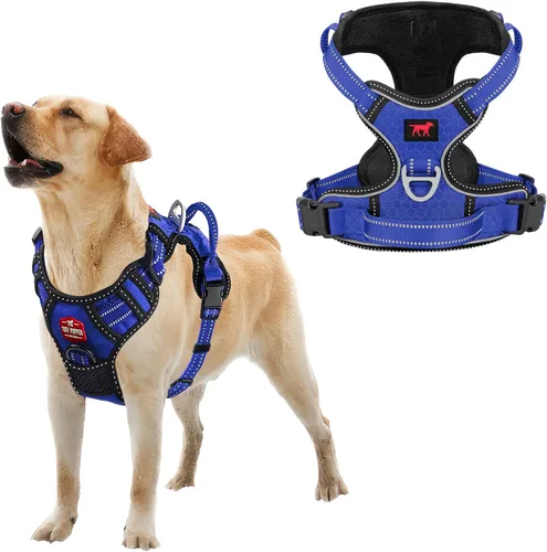 Vista 21 de Tuff Pupper Arnés para perro sin tirones, chaleco resistente para mascotas, clips para correa delantera y trasera, mango de seguridad fuerte