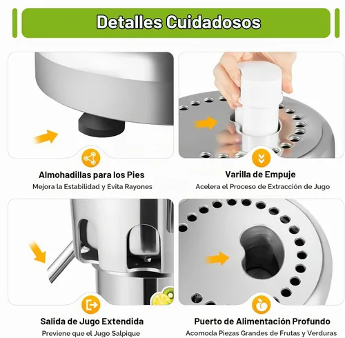 Vista 6 de Máquina extractor de jugo comercial resistente, fabricante de exprimidores de acero inoxidable para frutas y verduras Herramienta centrífuga