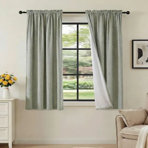 Vista 64 de H.VERSAILTEX Cortinas 100% opacas con aspecto de lino para dormitorio, bloqueo de luz completa, bolsillo para barra, cortinas de ventana gruesas