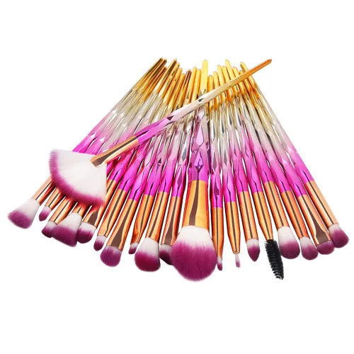 Vista 6 de Juego de 20 brochas de maquillaje de ojos, sombra de ojos, delineador de ojos, corrector de cejas, brochas de mezcla, mango de diamante y cabello