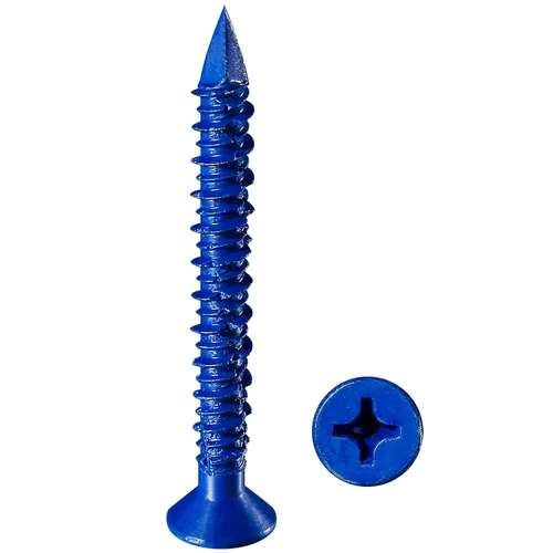 Vista 8 de Wensilon 49 piezas) Kit de ancla de tornillo para hormigón de 1/4" con cabeza plana azul para anclar a mampostería, bloque o ladrillo estuco