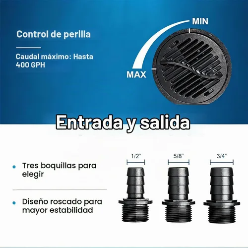 Vista 4 de Bomba de agua sumergible silenciosa 400GPH para fuentes de acuarios con 3 boquillas