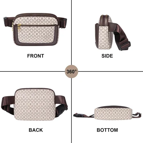 Vista 7 de Geestock Riñoneras para mujer, bolsa de cinturón de cuero vegano a la moda, impermeable, para cualquier lugar, con correa ajustable, Impresión