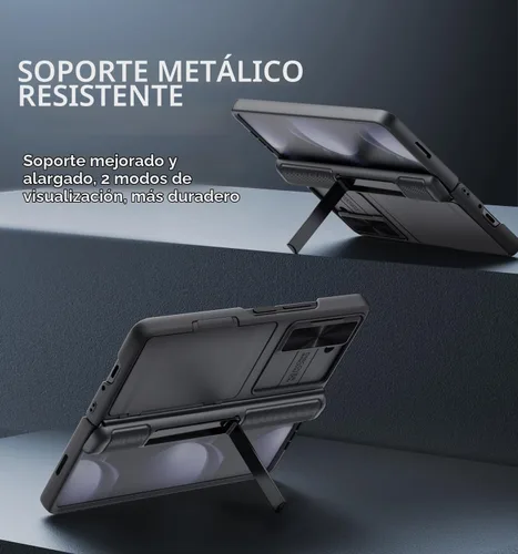 Vista 4 de GBEE - Funda para Samsung Galaxy Z Fold 5 con soporte y protector de pantalla, color negro Card Holder & Sliding Camera Cover & Hinge Protection &
